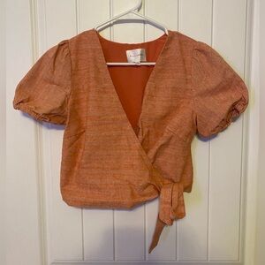 Cropped Wrap Puff Sleeve Shirt